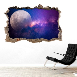 Pared Rota Vinilo 3D Luna Via Láctea