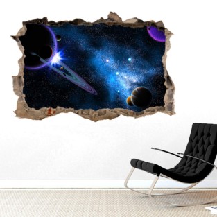 Pared Rota Vinilo 3D Planetas en espacio exterior