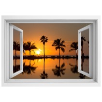 Vinilos adhesivos ventanas 3d atardecer en la playa