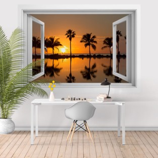 Vinilos adhesivos ventanas 3d atardecer en la playa Vinilos adhesivos ventanas 3d atardecer en la playa