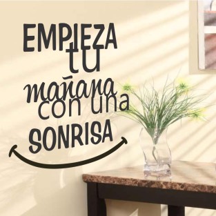Vinilos de frases "empieza tu mañana con una sonrisa"