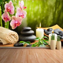 Fotomural Piedras, velas y toalla
