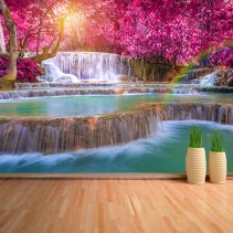 Fotomural Cascada en bosque rosa
