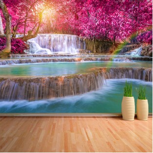 Fotomural Cascada en bosque rosa