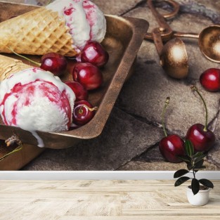Fotomural Helado con cerezas