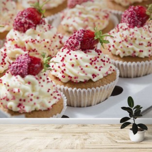 Fotomural Cupcakes con fresas Fotomural Cupcakes con fresas