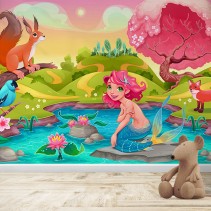 Fotomural Infantil Sirenita en el lago