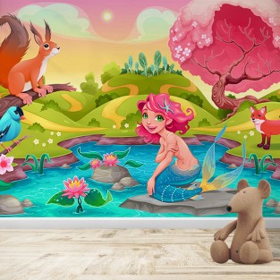 Fotomural Infantil Sirenita en el lago