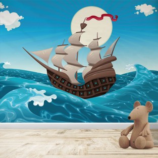Fotomural Infantil Barco en el mar