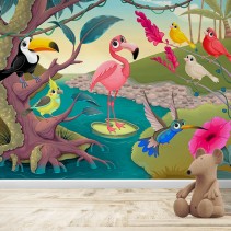 Fotomural Infantil Flameco y pajaros