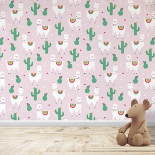 Fotomural infantil o juvenil Patrón Llama con cactus