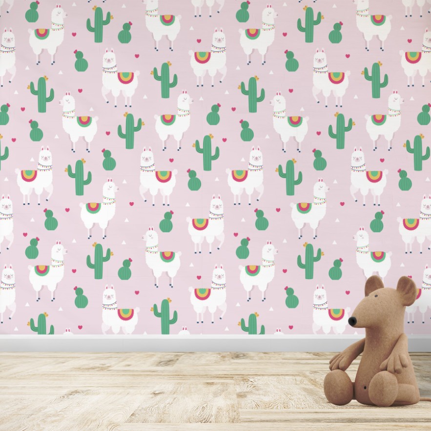 Fotomural infantil o juvenil Patrón Llama con cactus