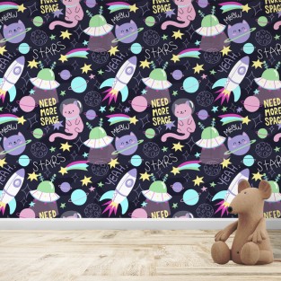 Fotomural Infantil Patrón Gato astronauta en el espacio