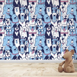 Fotomural Infantil o Juvenil Patrón Perros Azules
