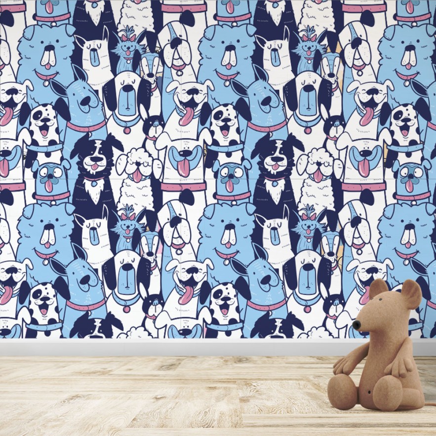 Fotomural Infantil o Juvenil Patrón Perros Azules