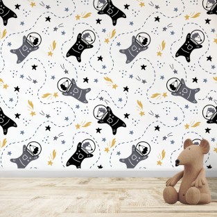 Fotomural Infantil Patrón perro astronauta en el espacio