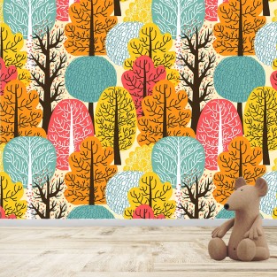 Fotomural Infantil o Juvenil Patrón Árboles Otoño Fotomural Infantil o Juvenil Patrón Árboles Otoño