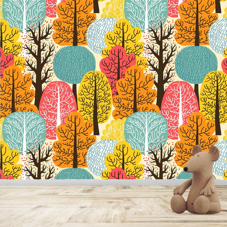 Fotomural Infantil o Juvenil Patrón Árboles Otoño