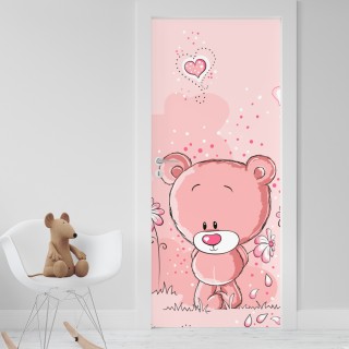 Vinilo puerta infantil osito rosa