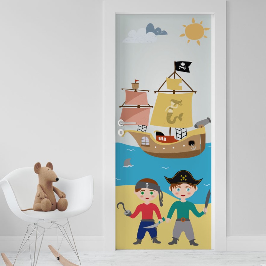 Vinilo puerta infantil piratas