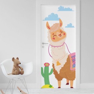 Vinilo puerta infantil llama Vinilo puerta infantil llama
