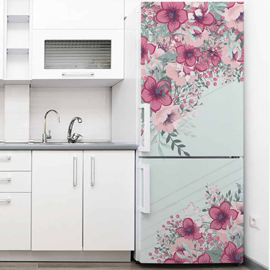 Vinilo para nevera dibujos flores rosas