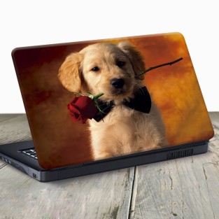 Vinilo para portátil perro cachorro con rosa Vinilo para portátil perro cachorro con rosa
