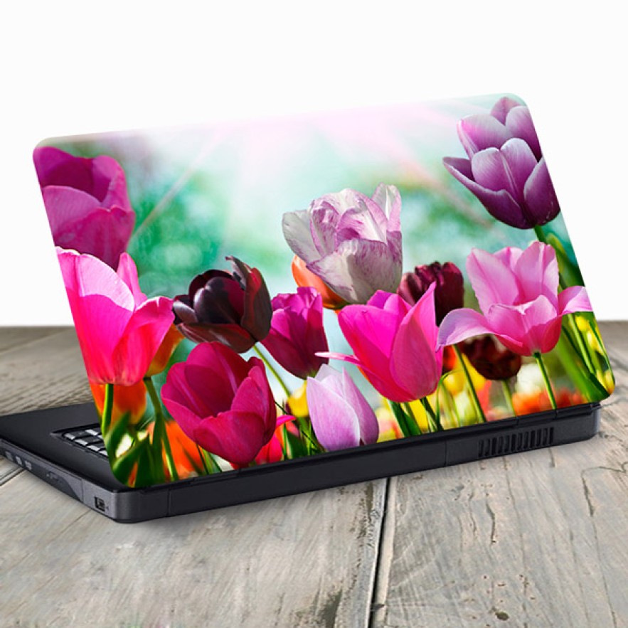 Vinilo para portátil tulipanes