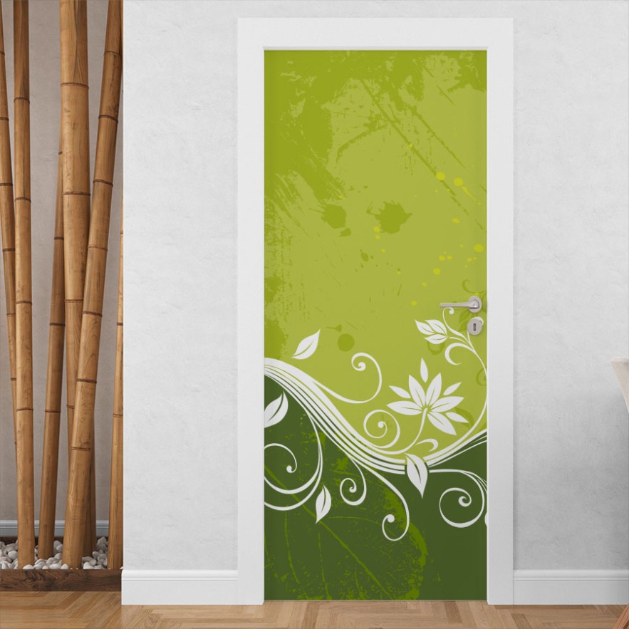 Vinilo para puerta flores verde