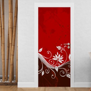 Vinilo para puerta flores rojo