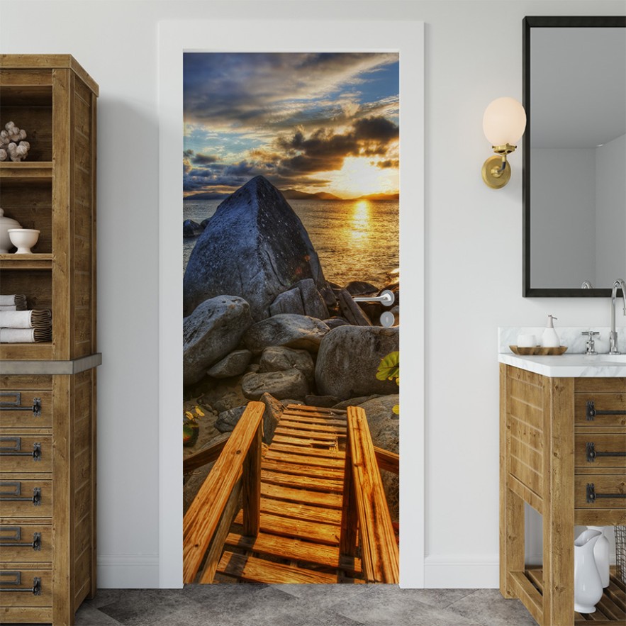 Vinilo para puerta escalera al mar