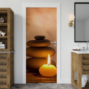 Vinilo para puerta piedras y vela Vinilo para puerta piedras y vela