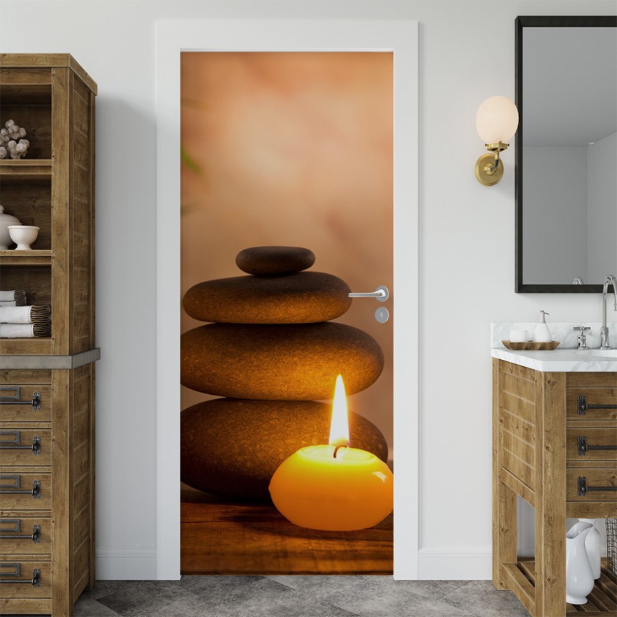 Vinilo para puerta piedras y vela