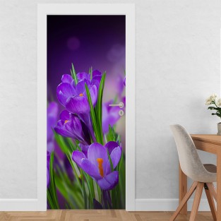 Vinilo para puerta flores lilas
