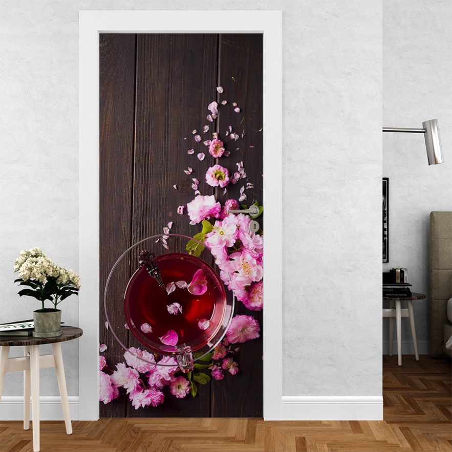 Vinilo para puerta té con flores