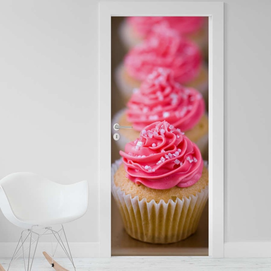 Vinilo para puerta cupcakes rosas