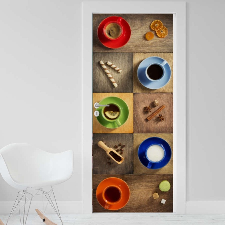 Vinilo para puerta tazas de café