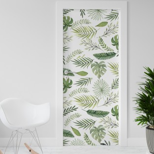 Vinilo para puerta hojas tropicales