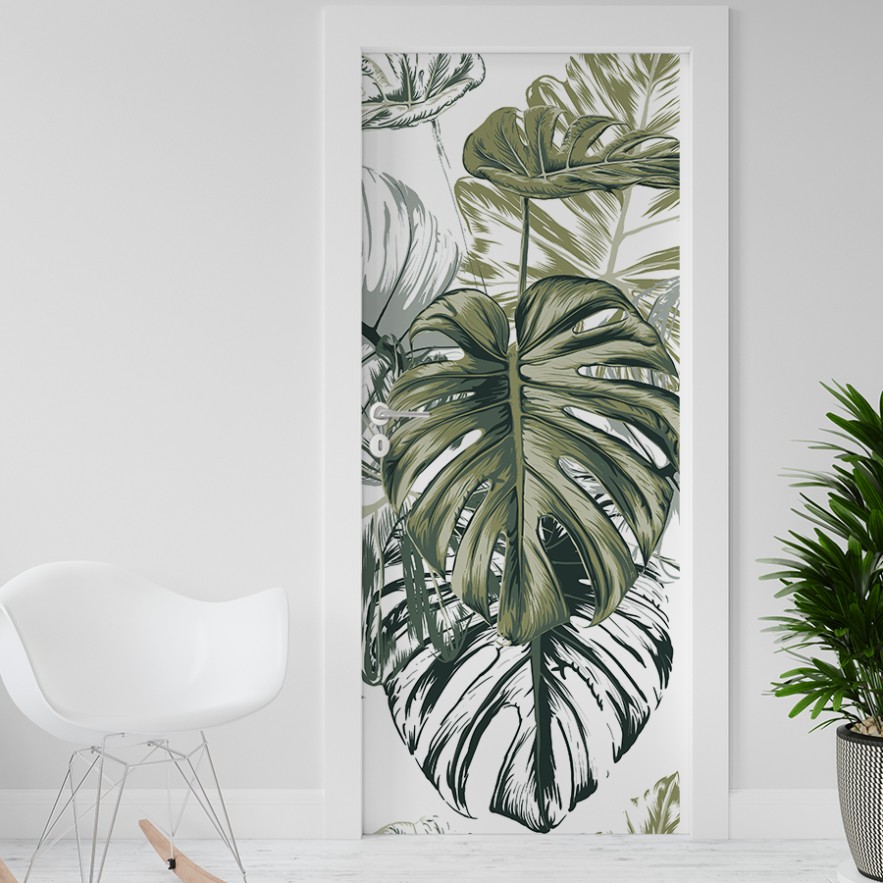 Vinilo para puerta hojas plantas tropicales