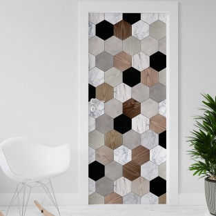 Vinilo para puerta hexágonos madera Vinilo para puerta hexágonos madera