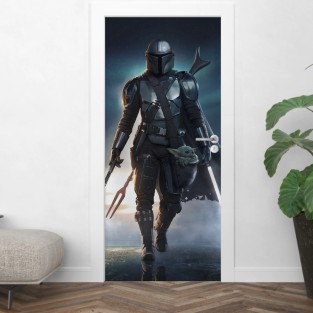 Vinilo para puerta mandalorian y yoda baby