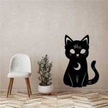Vinilos adhesivos decorativos de gatita con una luna