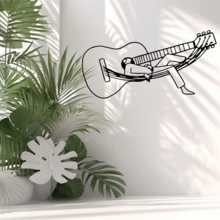 Vinilos adhesivos decorativos de hombre durmiendo en una guitarra