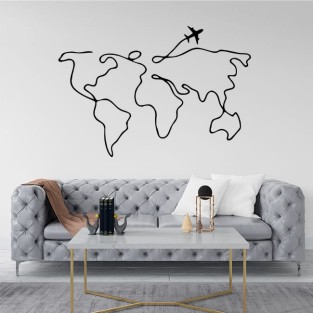 Vinilos adhesivos decorativos de mapamundi con avión despegando