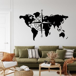 Vinilos adhesivos decorativos de un mapamundi con brújula