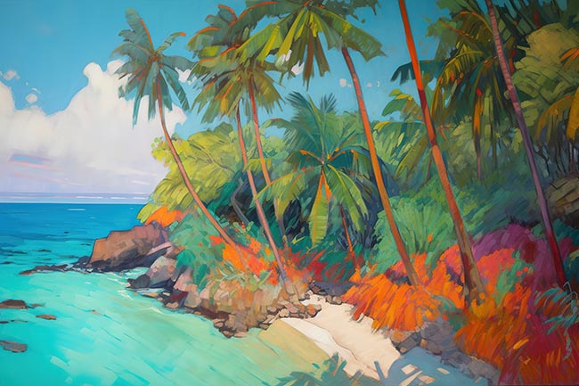 Papel pintado o fotomural paisaje playa paradisíaca trópical