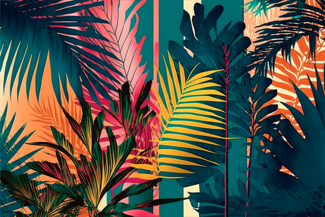 Fotomural o papel pintado dibujo palmeras tropicales