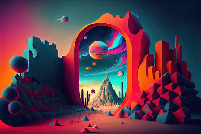 Fotomural o papel pintado ilustración paisaje espacial