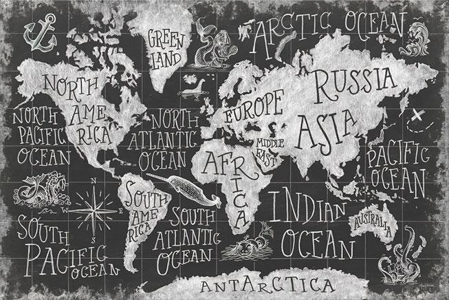 Fotomural o papel pintado continentes y océanos con nombres