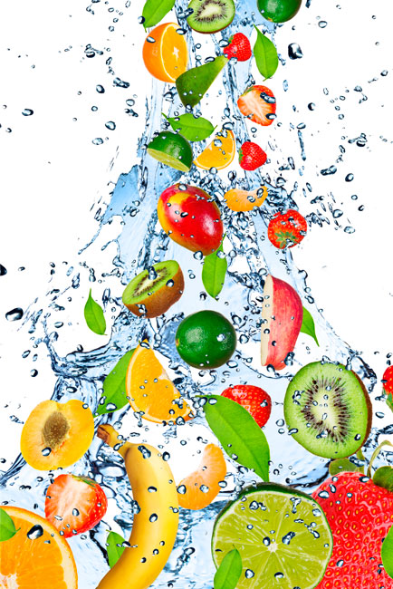 Vinilos frutas salpicadura agua lavavajillas